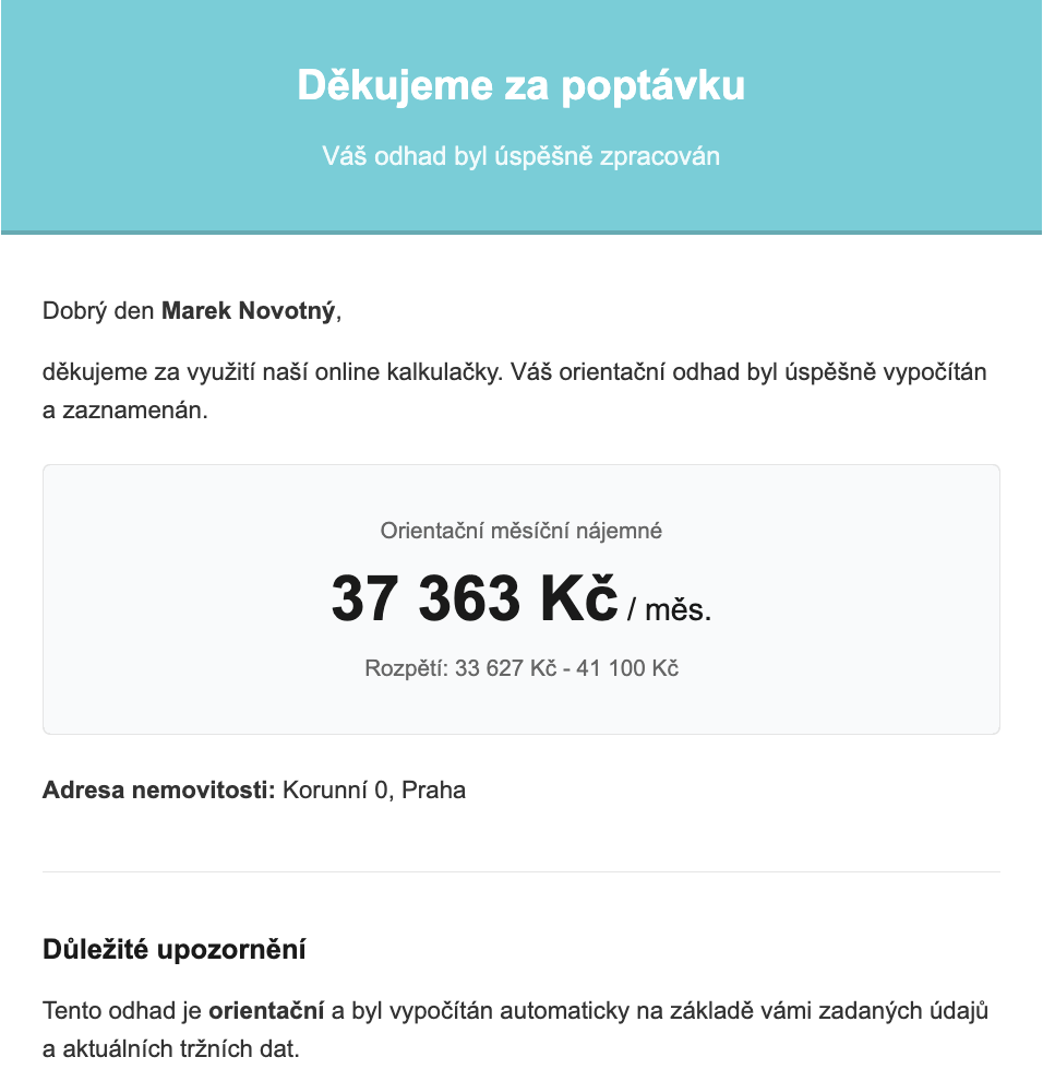 Email s kompletním reportem